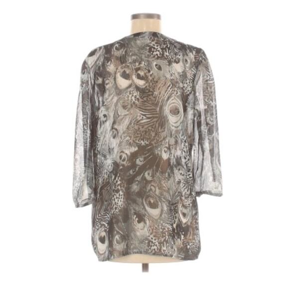 Essentials By ABS Sheer Peacock Pattern Top M - Picture 2 of 6